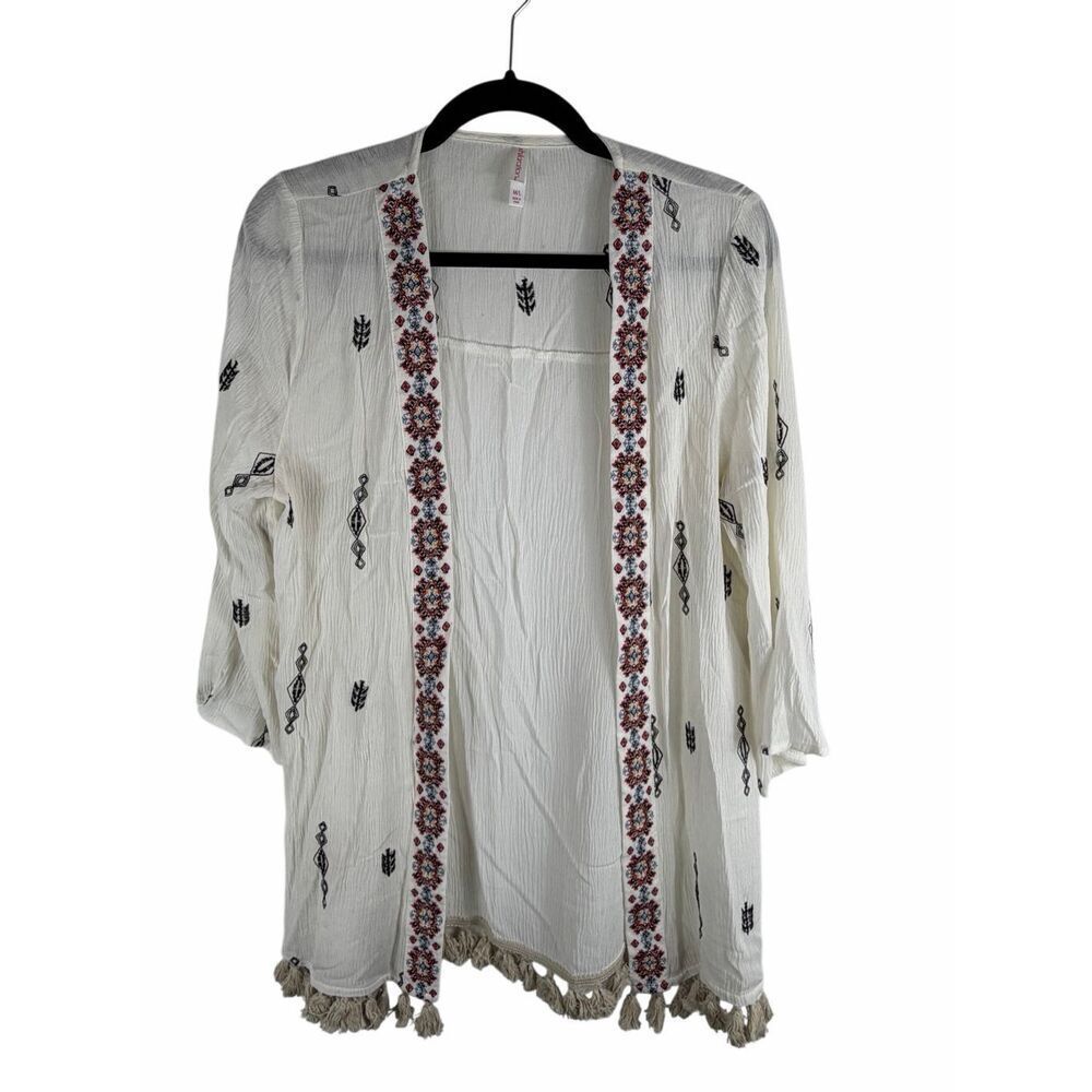 Xhileration embroidered white gauze kimono- size m/l